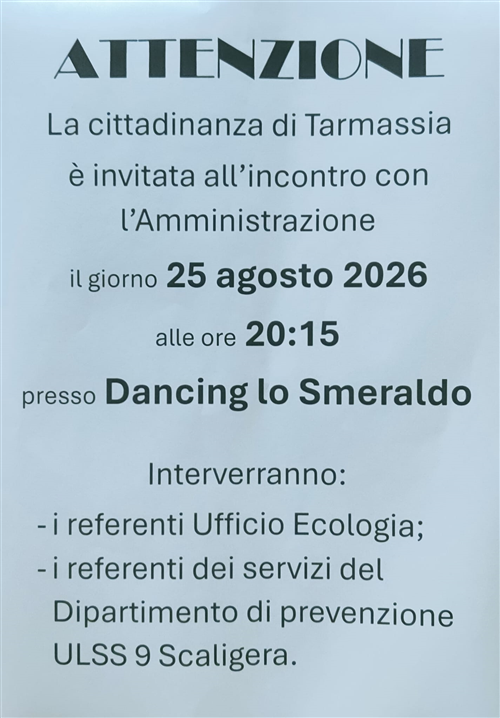 Martedì 25 agosto alle ore 20:15 incontro cittadinanza Tarmassia
